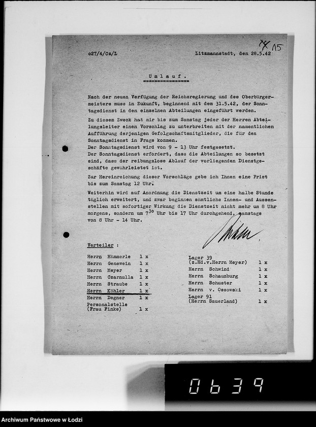 Obraz 20 z jednostki "Anordnungen und Umläufe an alle Abteilungsleiten Getto-Verwaltung"