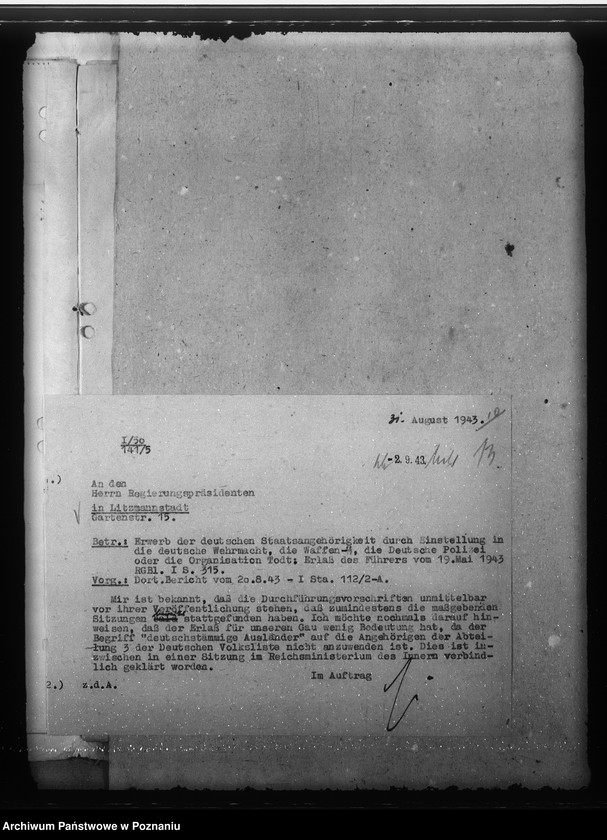 Obraz 17 z jednostki "Zarządzenia w sprawie zmiany kategorii Volksdeutschów, uproszczenia postępowania i informowania w zakresie zmian w sprawach listy narodowej"