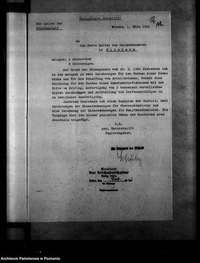 Obraz 16 z jednostki "Verentwurf für den Neubau eines Wirtschaftsgebäudes des Strafgefängnisses Warthestadt (Wronki)"