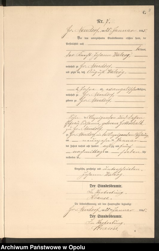 image.from.unit.number "Sterbe-Neben-Register Standes-Amt Gr.[oss] Neudorf 1885"