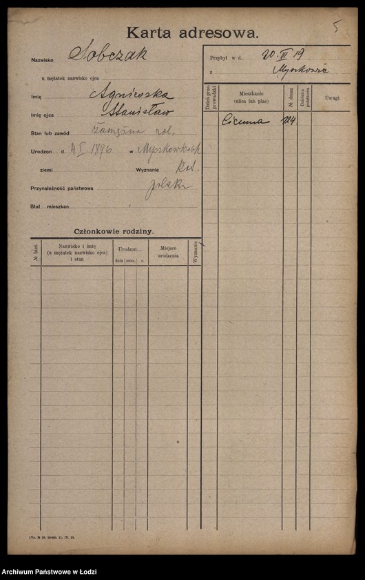 Obraz 7 z jednostki "[Spis ludności Łodzi] Sobczak"