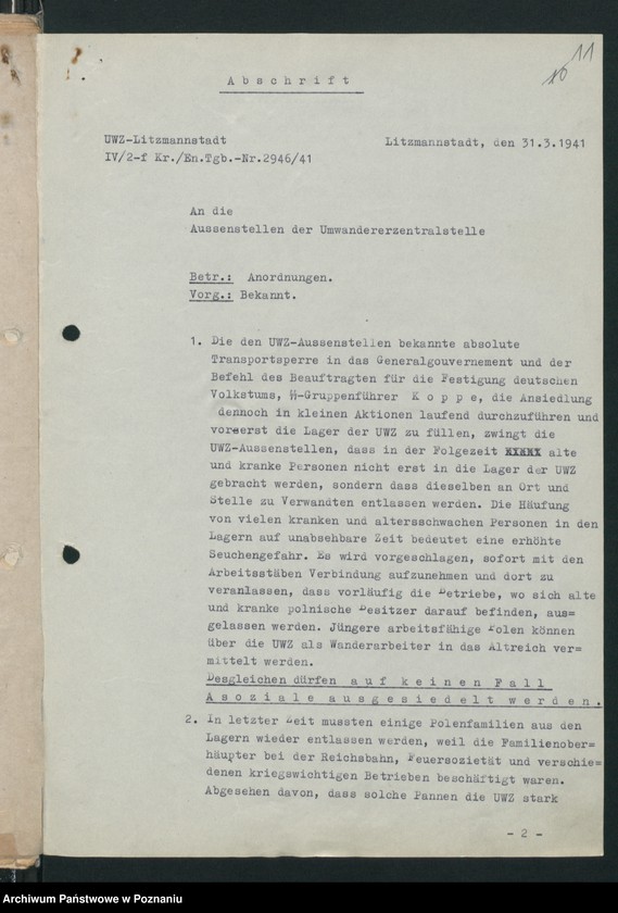 Obraz 14 z jednostki "[Zarządzenia dot. Wysiedlania ludności polskiej]"