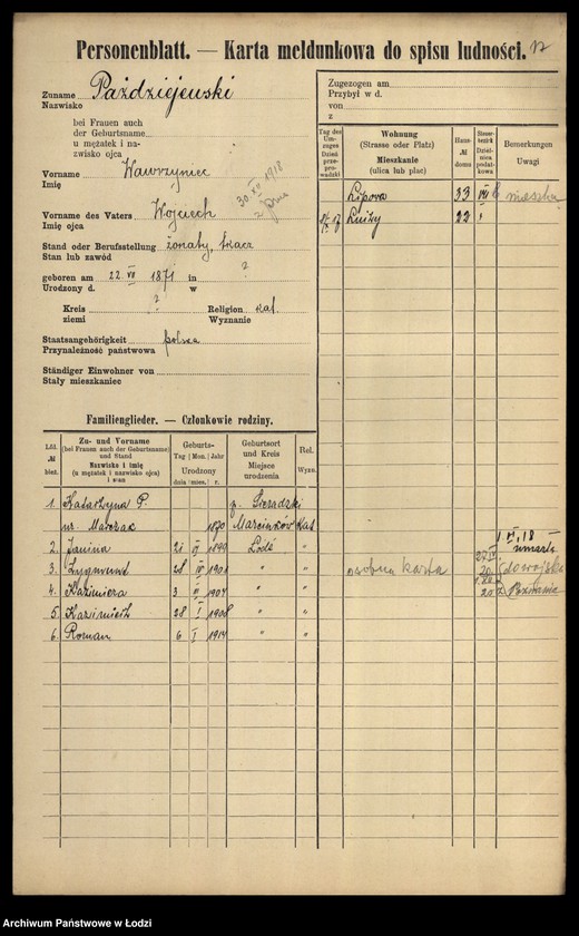 Obraz 19 z jednostki "[Spis ludności Łodzi] Pawoniak-Pelc"