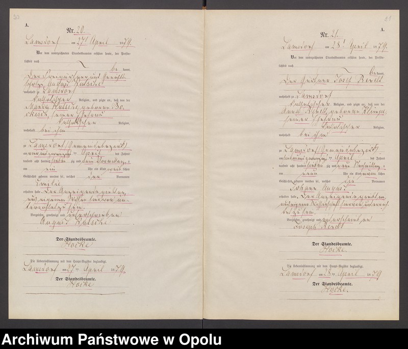 image.from.unit.number "Geburts-Neben-Register des Standesamts Lamsdorf No 15 pro 1879"