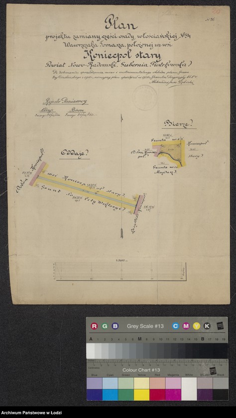 Obraz 1 z jednostki "Plan projektu zamiany części osady włościańskiej nr 54 Wawrzczaka Tomasza położonej we wsi Koniecpol Stary powiat Nowo-Radomski, gubernia piotrkowska"