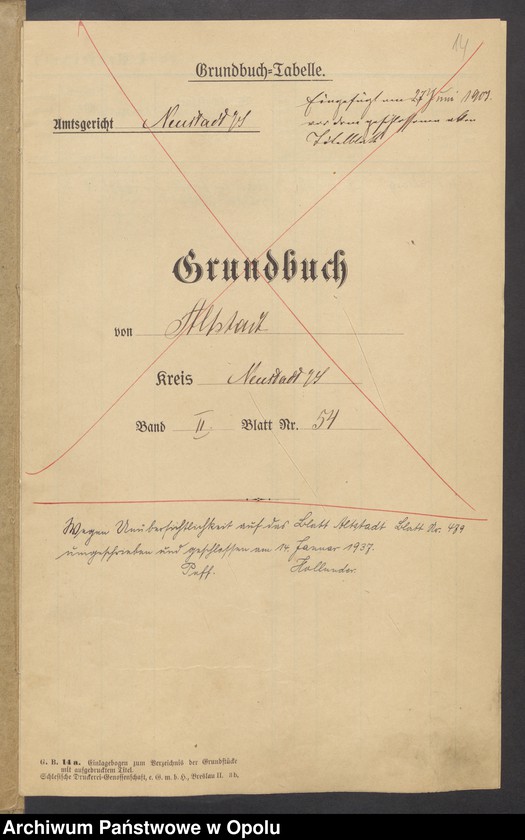 Obraz 16 z jednostki "Grund Akten das Grundbuchblatt (Altstadt 54) Zülz 1351 Besitzer: Adolf und Emilia Mehlich"