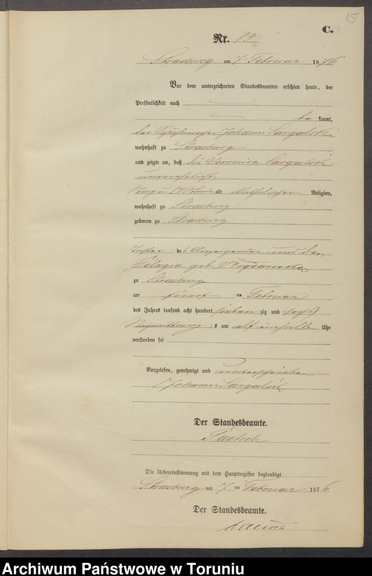 image.from.unit.number "Sterbe-Neben-Register Stadt Strasburg [Brodnica-Miasto] für das Jahr 1876"