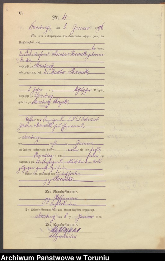 image.from.unit.number "Sterbe-Neben-Register Strasburg , Stadt für das Jahr 1896"