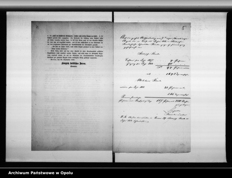 Obraz 7 z jednostki "Acta des Magistrats zu Oppeln betreffend Aufnahme und Einsendung der städtischen Tabellen von der Stadt Oppeln"