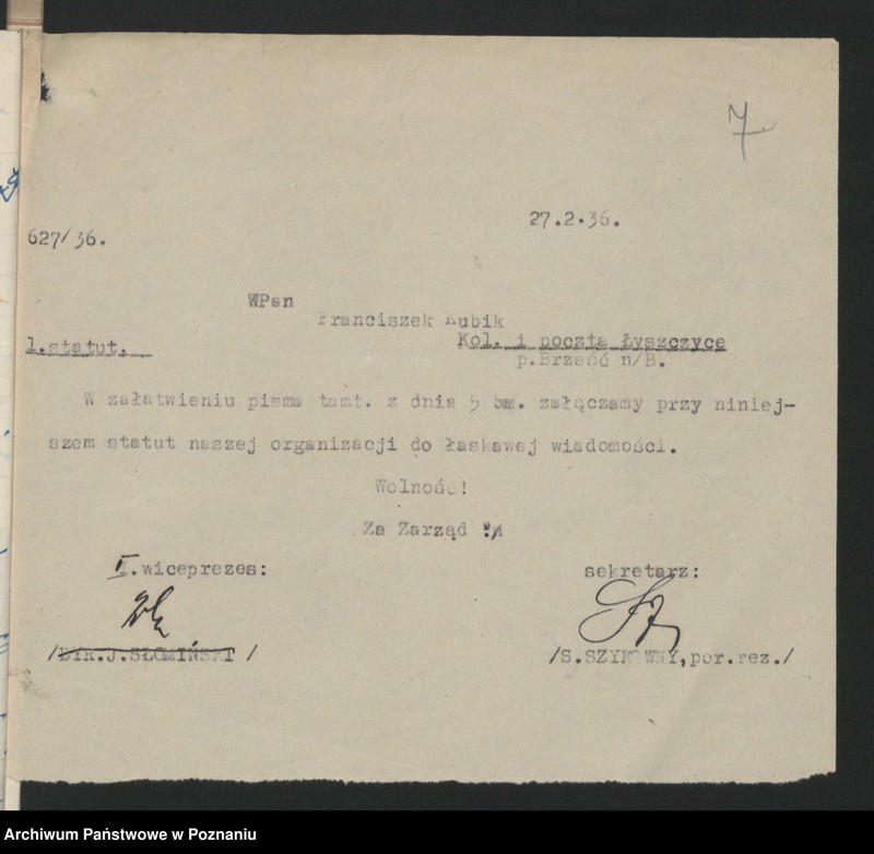 Obraz 13 z jednostki "Korespondencja ogólna Związku Weteranów Powstań Narodowych Rzeczypospolitej Polski."