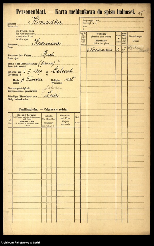 Obraz 17 z jednostki "[Spis ludności Łodzi] Konalska - Konga"