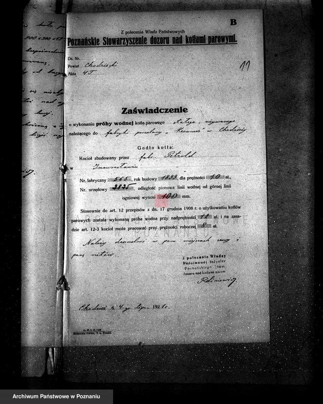 Obraz 15 z jednostki "Fabryka porcelany i wyrobów ceramicznych Towarzystwo Akcyjne "Kieramos" Kocioł nr fabr. 565, kocioł nr porządkowy 36"