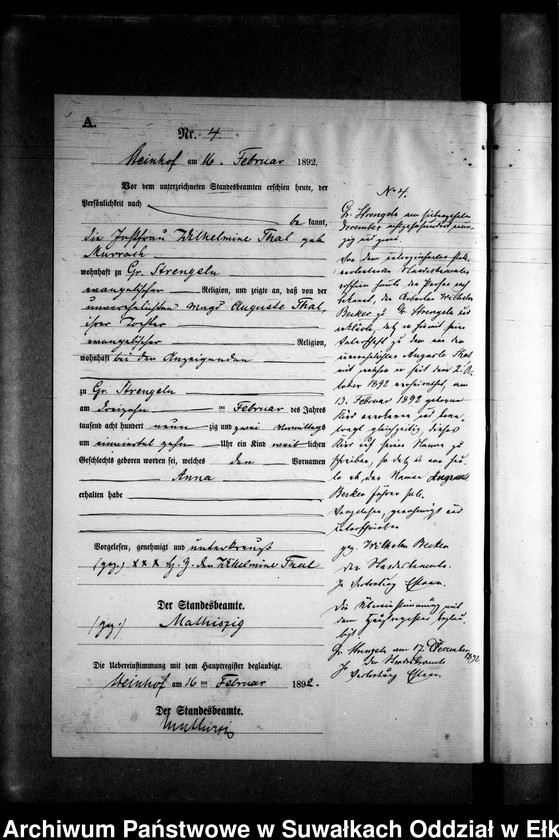 image.from.unit.number "Geburts-Neben-Register des Preussischen Standes-Amtes Gr. Strengeln Kreis Angerburg"