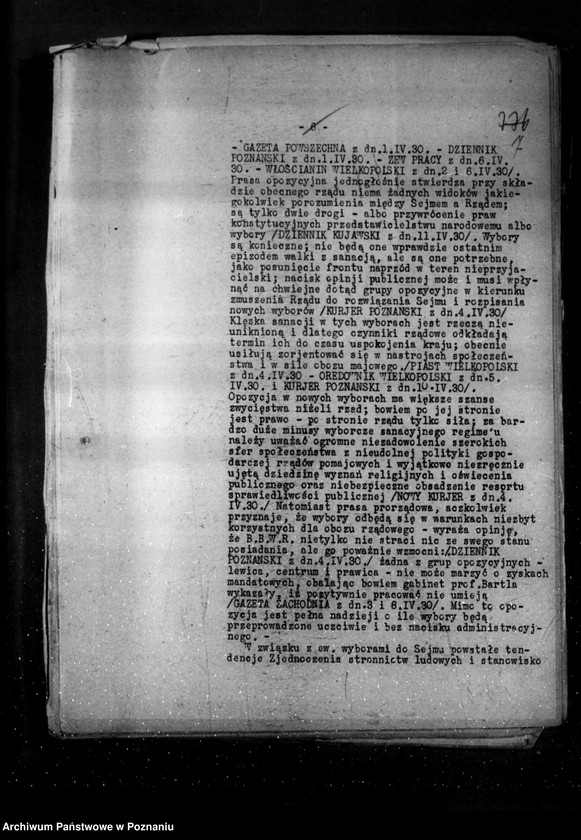 Obraz 11 z jednostki "Sprawozdania sytuacyjne miesięczne z życia społeczno-politycznego za miesiące kwiecień, maj, czerwiec 1930 r."