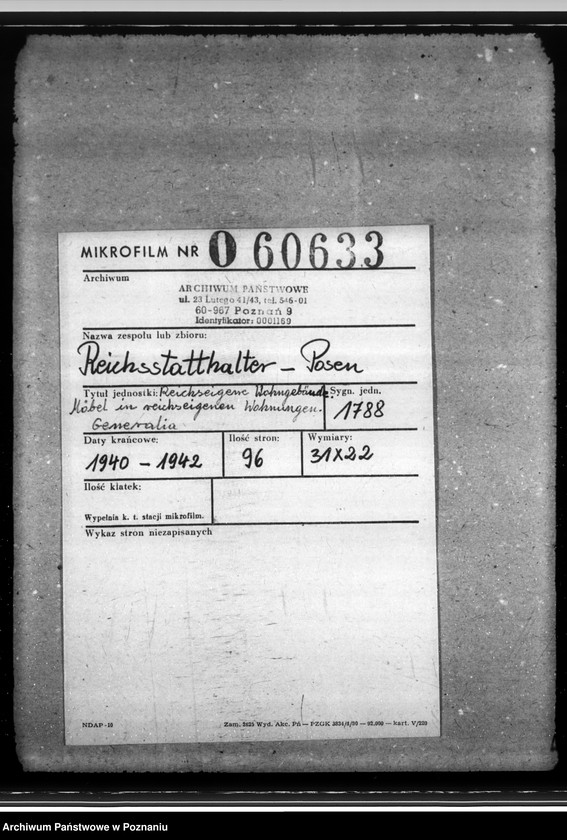 Obraz 2 z jednostki "Reichseigene Wohngebäude. Möbel in reichseigenen Wohnungen. Generalia"