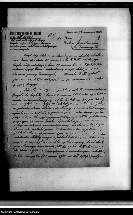 Obraz 5 z jednostki "Wniosek Piotra Grześkowiaka na Zakład Elektryczny w Zaniemyślu powiat średzki"