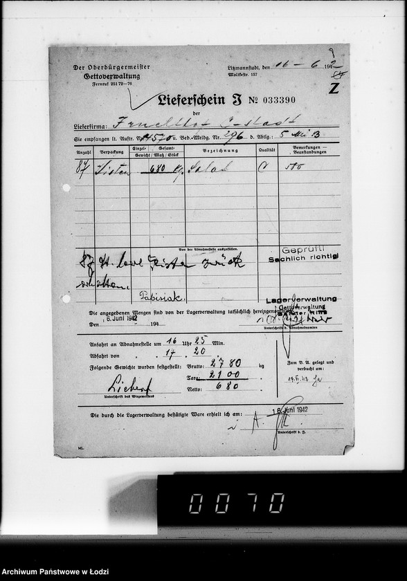 Obraz 12 z jednostki "Aufträge, Lieferscheinen und Rechnungen 14501-14570. [Zlecenia na produkty dla Getta. Rachunki, kwity przewozowe, korespondencja]"