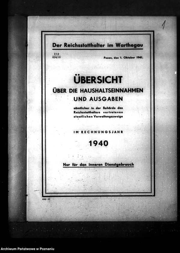 Obraz 5 z jednostki "Übersicht über die Haushaltseinnahmen und Ausgaben sämtlicher in der Behörde des Reichsstatthalters vertretenen staatlichen Verwaltungszweige"
