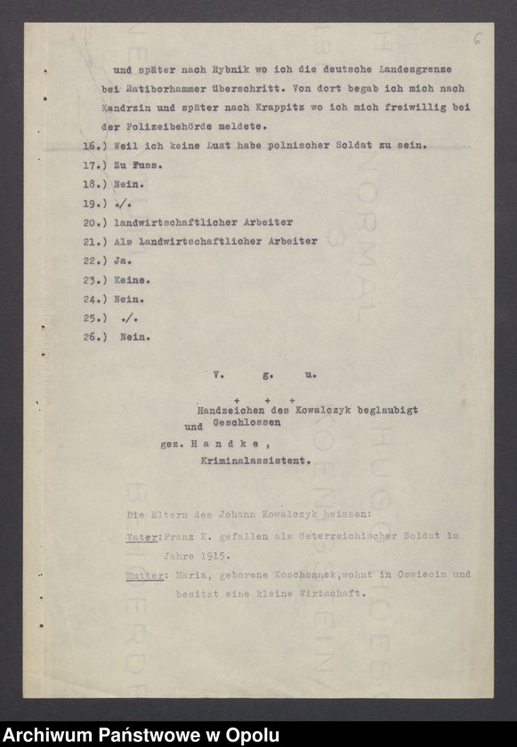 Obraz 7 z jednostki "[Zezwolenie na pobyt - dezerter Johann Kowalczyk, ur. 4. 08. 1908 w Oświęcimiu]"