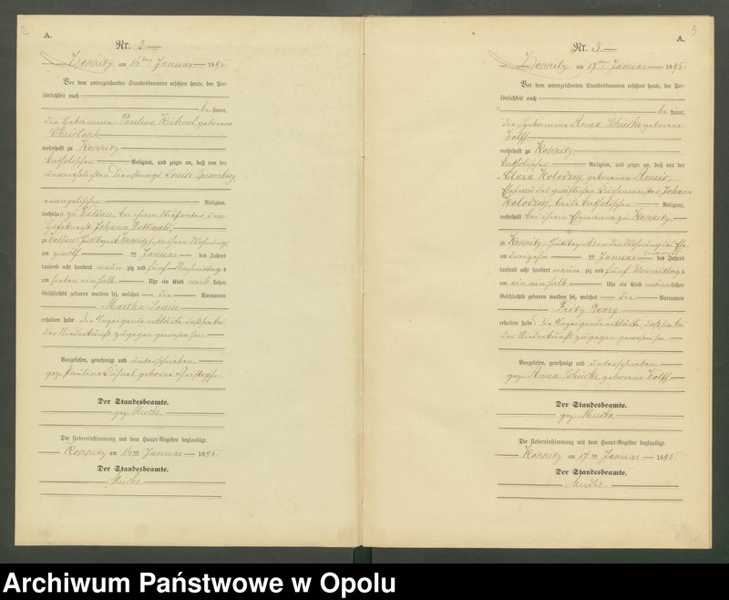 Obraz 4 z jednostki "Geburts-Neben-Register Standesamts Koppitz pro 1895"