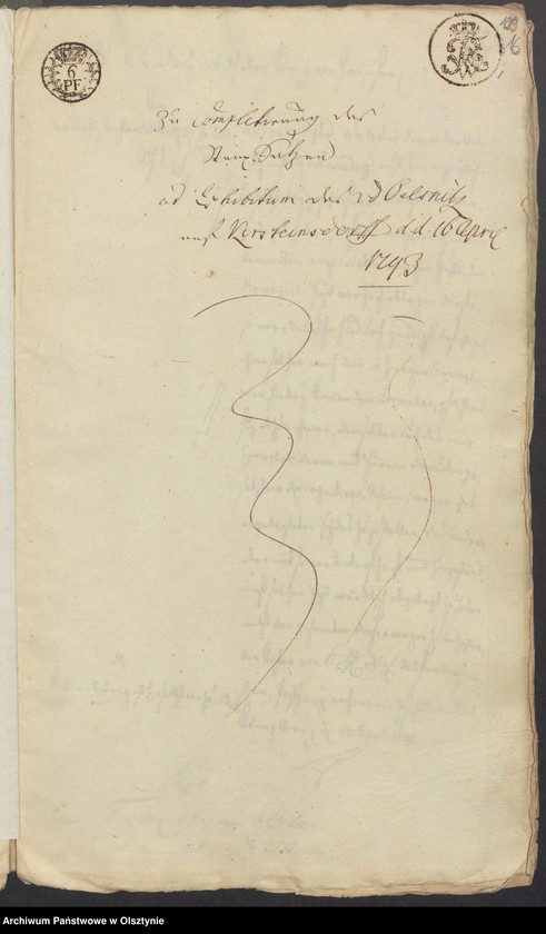 image.from.unit.number "In S. [Sachen] des v. [von] Schleinitz den Verkauf seines adelichen Guths Kirsteinsdorf [ Kiersztanowo] H. [Haupt] Amts Osterode [Ostróda] an den Lieutenant v. [von] Oelsnitz auf Plowenzin in Westpreussen"