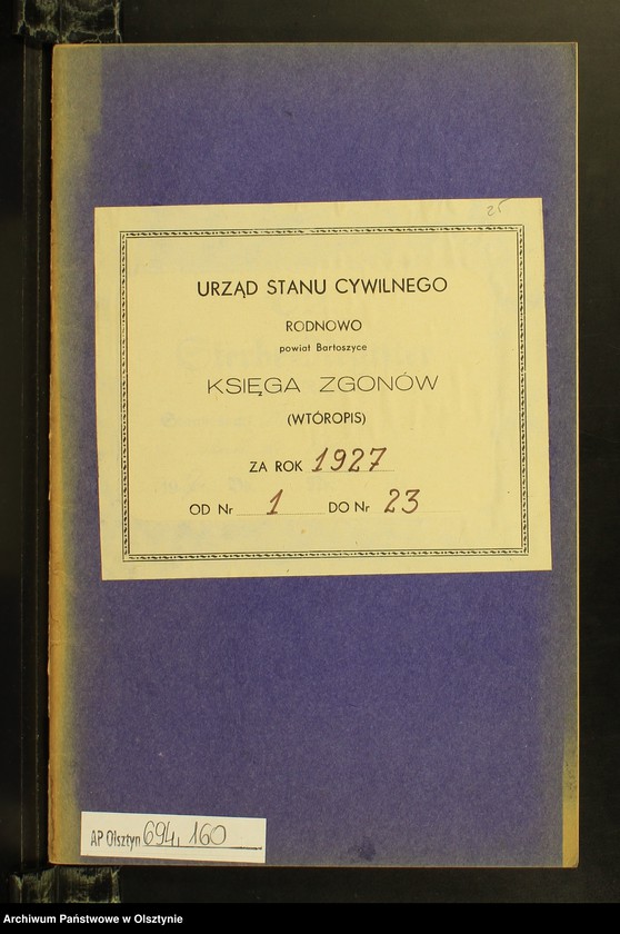 Obraz 2 z jednostki "Sterbe-Neben-Register Nr 1 - 23 [ Księga zgonów - wtóropis ]"