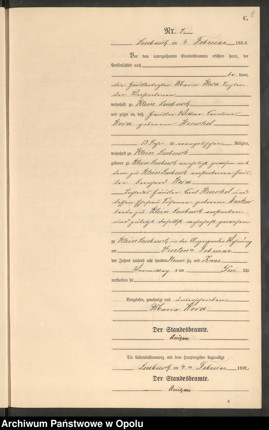 image.from.unit.number "Sterbe-Neben-Register Standes-Amt Leubusch 1892"