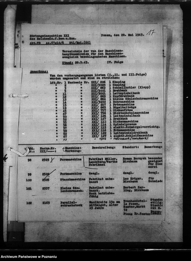 Obraz 20 z jednostki "Maschinenausgleich - freie und umgesetzte Maschinen. Werkzeugmaschinen. Rüstungsinspektion."