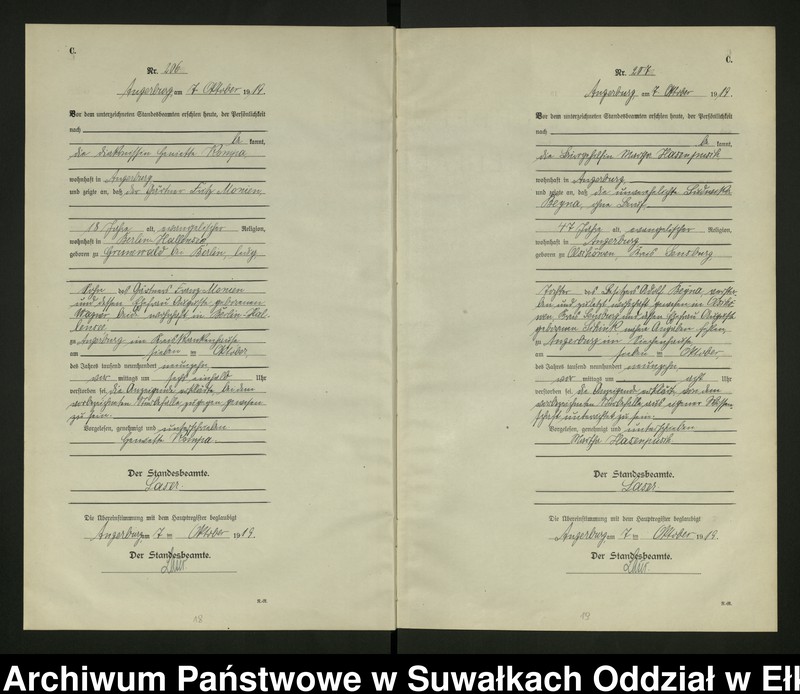 image.from.unit.number "C2. Sterbe - Register (Neben - Register) Standesamt Angerburg einschl. der Bezirke Gross Strengeln, Kehlen und Prinowen No 189 bis 272"