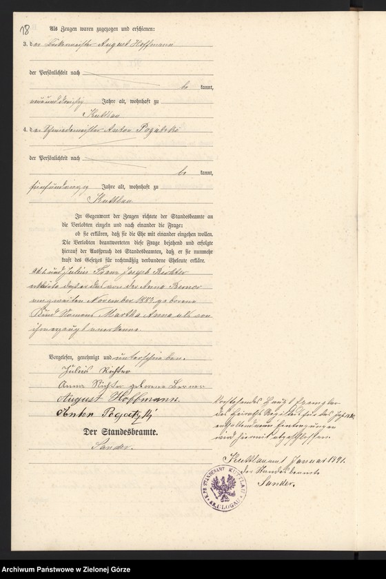 Obraz 12 z jednostki "Heiraths-Haupt-Register Standes-Amt Kuttlau 1890"