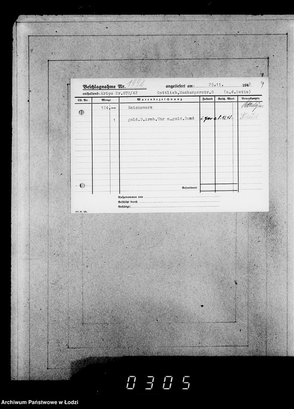 Obraz 13 z jednostki "Kripo 1801-2000 [Kartoteka skonfiskowanego majątku ruchomego u Żydów]"