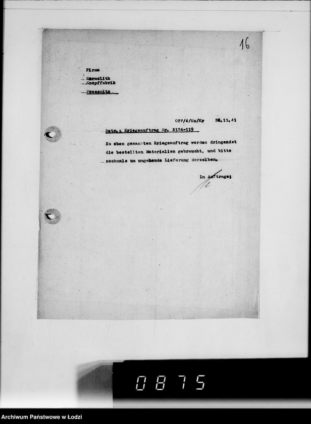 Obraz 20 z jednostki "Kriegsauftrag SS 5124-119-7-304843 13.510 Schutzmäntel f. Kraftfahrer K-Z 6"