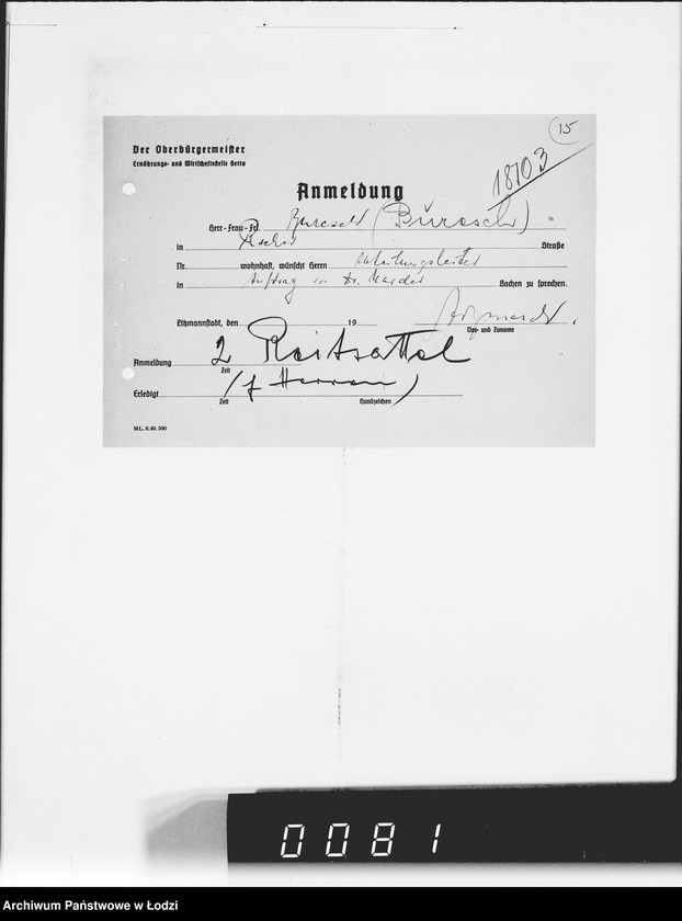 Obraz 19 z jednostki "Akten betr.Correspondenz mit dem Ältesten der Juden.Vom Schreiben Nr.1-1000"