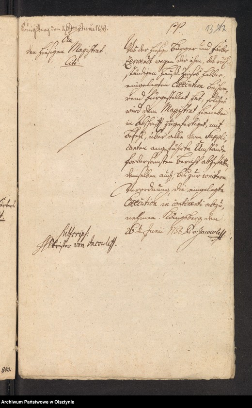 image.from.unit.number "In S. [Sachen] des Kunst=Waid und Schön=Färbers Johann Michael Zerwendt in pto: Emigrantionis"