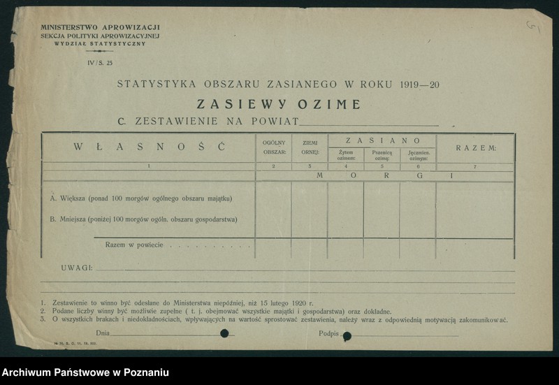 Obraz 7 z jednostki "[Koresponencja dotycząca statystyki produkcji rolnej - zasiewów ozimych w latach 1919-1920]"