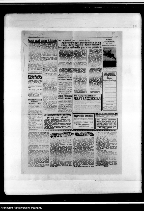 Obraz 15 z jednostki "Protokoły zebrań zarządu oddziału, brudnopisy, wycinki prasowe, m.in. dotyczące uczczenia 100 rocznicy śmierci Balzaka"