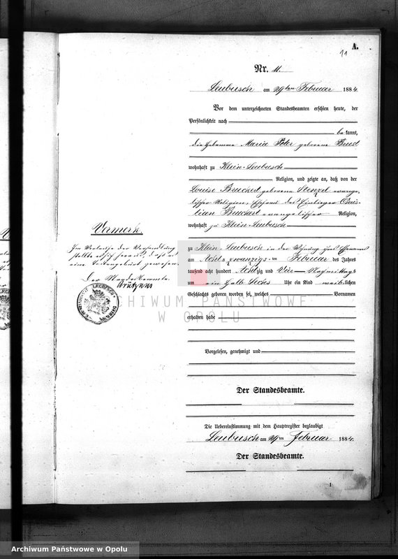 image.from.unit.number "Geburts-Neben-Register Standes-Amt Leubusch 1884"