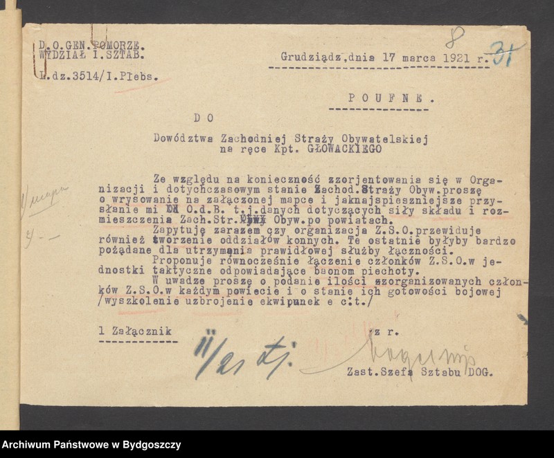 image.from.unit.number "Tajne akta Komendy Głównej Zachodniej Straży Obywatelskiej [plany mobilizacji, raporty wywiadowcze, rozkazy i zarządzenia wewnętrzne]"