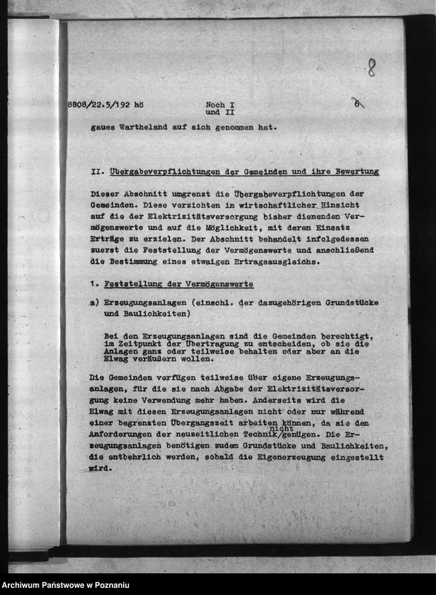 Obraz 12 z jednostki "Erläuterungen zu den Richtlinien für die Übertragung gemeindlicher Elektrizitätsversorgungsunternehmen auf die Elektrizitätswerke Wartheland A.G. - Posen"