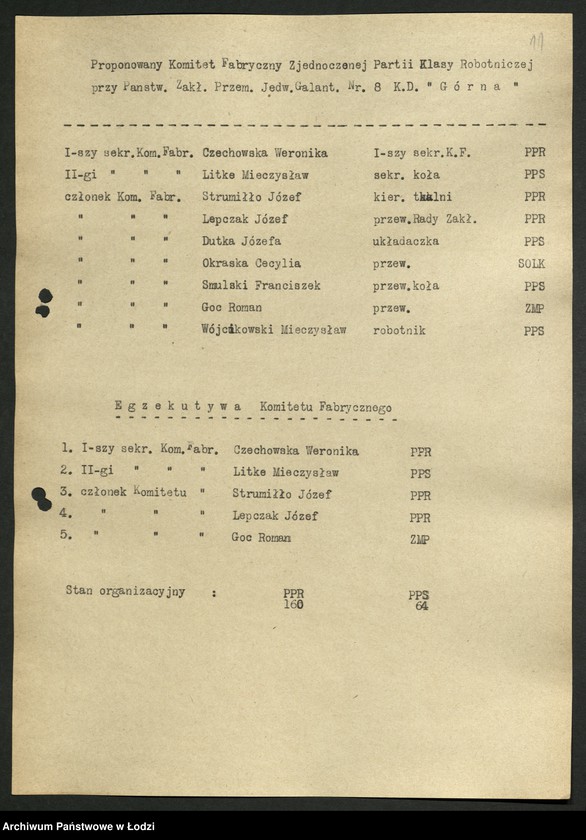 Obraz 12 z jednostki "Proponowane składy komitetów zakładowych [przed zjednoczeniem PPR i PPS]"