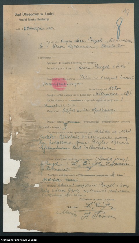 Obraz 20 z jednostki ":Leon Engel i s-ka” – tkalnia i wyrób towarów manufakturowych"