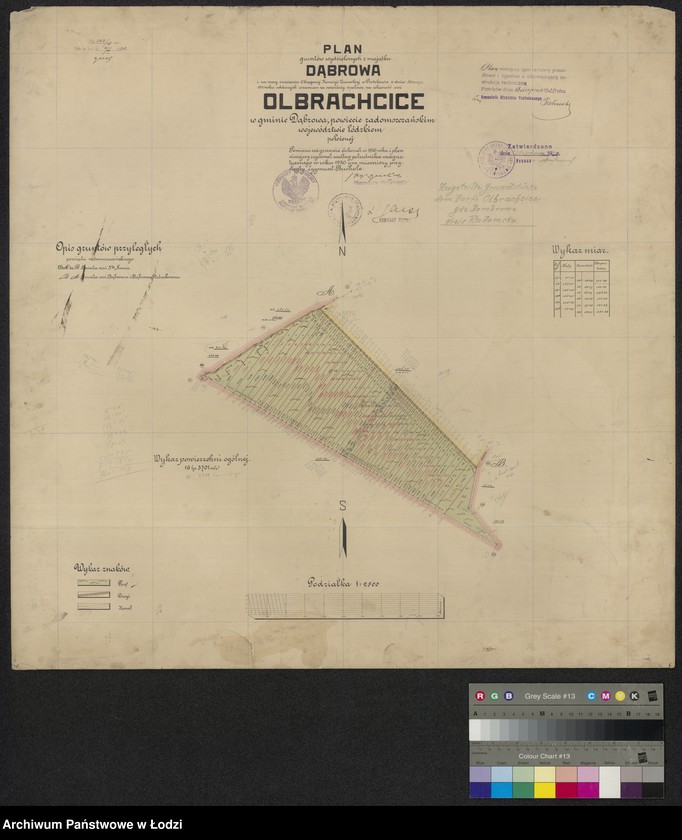Obraz 1 z jednostki "Plan gruntów wydzielonych z majątku Dąbrowa ... oddanych w zamian za serwituty opałowe na własność wsi Olbrachcice w gminie Dąbrowa Zielona powiecie radomszczańskim położonej"