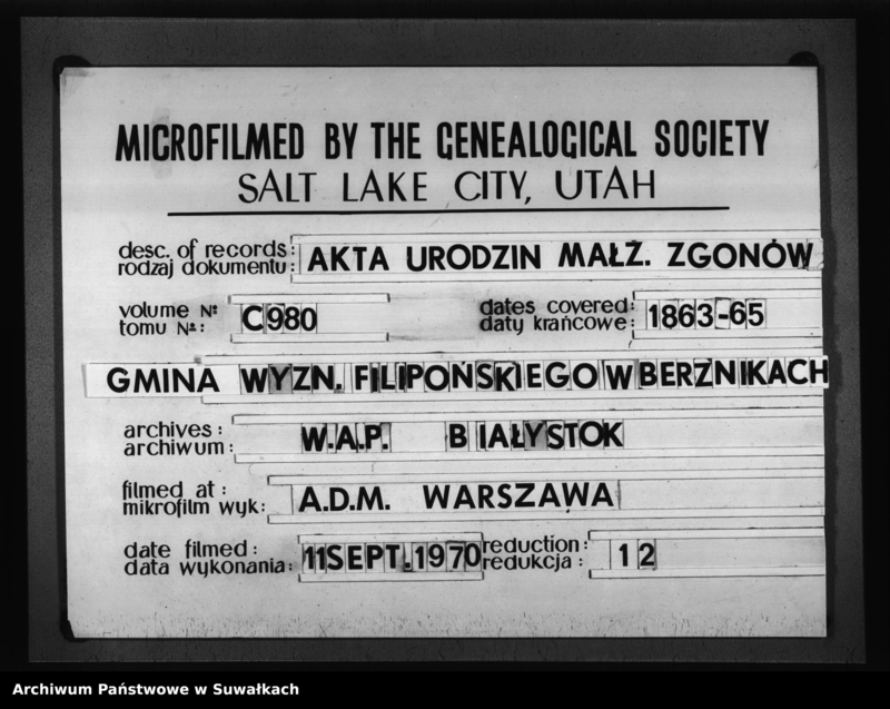 image.from.unit.number "Księga Duplikat Urodzonych Zaślubionych i Zmarłych Wyznania Filipońskiego Gminy Berzniki i byłej Hołny za rok 1863 i na Rok 1865"