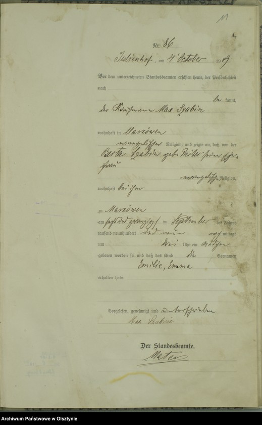 image.from.unit.number "Geburts-Register Nr 76-121 [1909], Nr 1-110 [1910]"