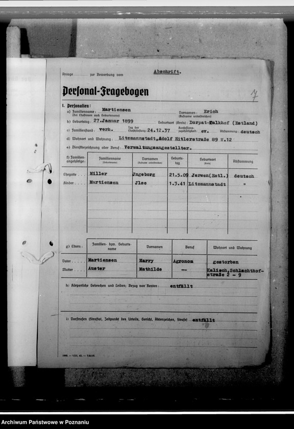 Obraz 11 z jednostki "Martinsen. Erich - urzędnik"