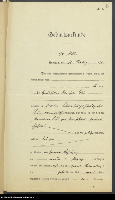 Obraz 15 z jednostki "Die von den Verlobten beigebrachten Urkunden zur Eheschliessung pro 1901. Vol IV"