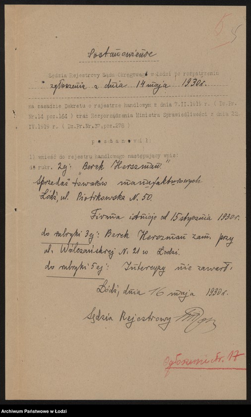 Obraz 7 z jednostki "Berek Herszman- sprzedaż towarów manufakturowych"