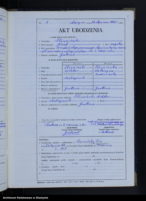 Obraz 7 z jednostki "Ksiega urodzeń Nr 1 - 90 /przepisana w języku polskim z oryginału niemieckiego w dniach 2.06.-16.06.1961/"