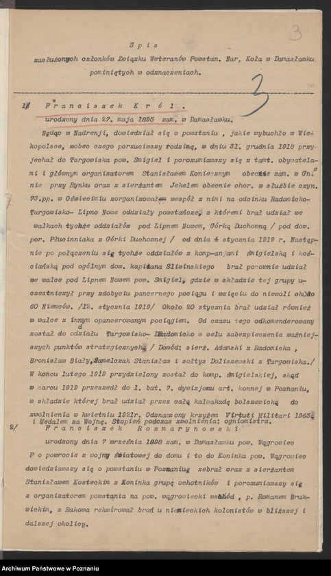 Obraz 5 z jednostki "Koło Damasławek, powiat Wągrowiec, członkowie Związku Powstańców Wielkopolskich którzy zasługują na odznaczenia."