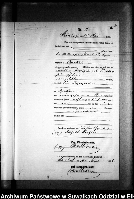 image.from.unit.number "Geburts-Neben-Register des Preussischen Standes-Amtes Gr. Strengeln Kreis Angerburg"